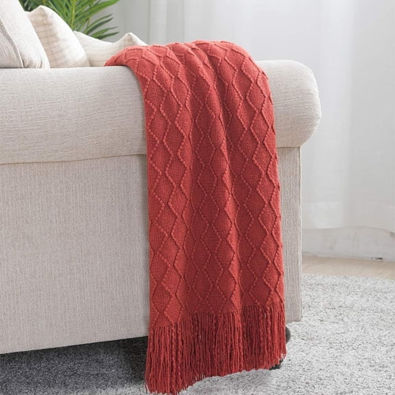 Rust 50x90 Inch Knitted Acrylic Throw Blanket