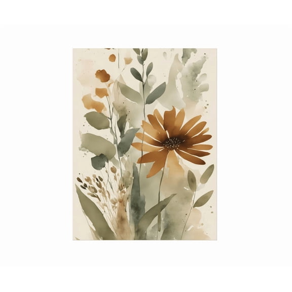 Rust And Sage Green Wildflowers Poster #90 Watercolor Style Painting Floral Poster Boho Flowers Wall Art Botanical Poster