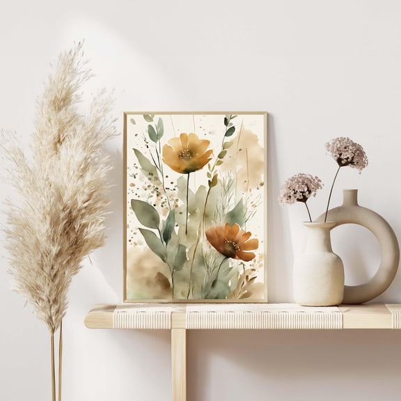 Rust And Sage Green Wildflowers Print #89 Floral Art Print Boho Flowers Wall Art Botanical