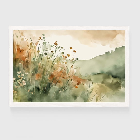 Rust And Sage Green Wildflowers Print #99 Floral Art Print Boho Flowers Wall Art Horizontal Landscape