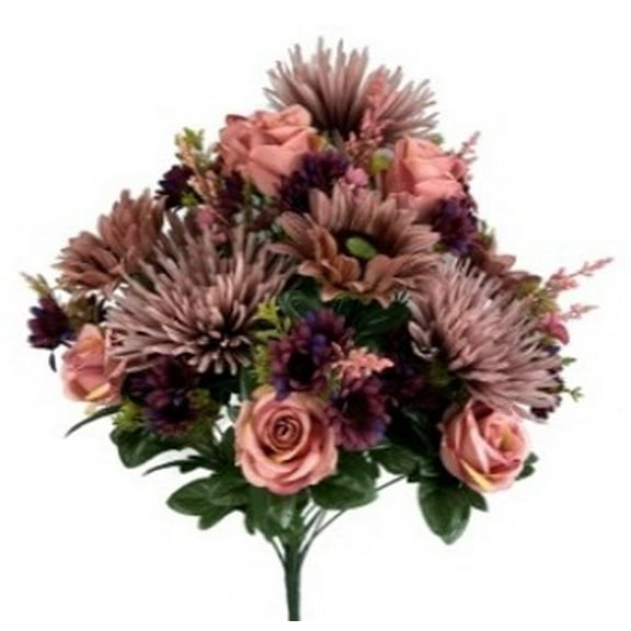 Rust Artificial Fall Flower Bush – 24" Tall, 28 Picks with Zinnias, Sunflowers & Roses