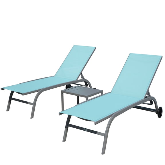 Rust- Beach Loungers - Modern Look 60.8 In. Depth Relaxation Outdoor Chair 5 Adjustable Positions, Quick-drying Lake Blue