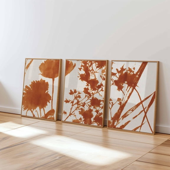 Rust Botanical Minimalist Terracotta Flower Art Set 3 Unframed Paper Print 20x30