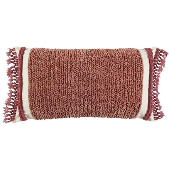 Rust Braided Stripe Macrame Fringe Lumbar Pillow