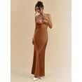 thumbnail image 1 of Rust Brown Deep V-Neck Spaghetti Strap Satin Mermaid Maxi Dress For Elegant Evening Occasions, 1 of 7