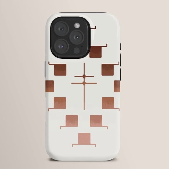 Rust Brown Geometric Squares and Lines Tough Phone Case for Apple iPhone Models, Polycarbonate and TPU