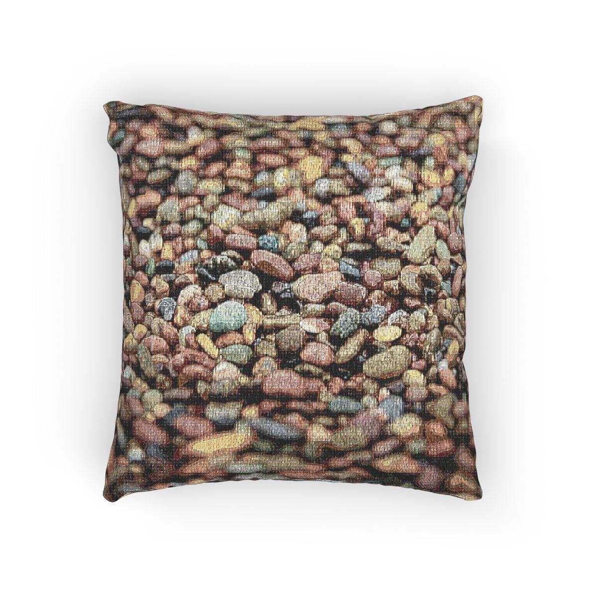 Rust Brown, Olive Green, Teal and Gray River Pebbles Decorative Woven ...