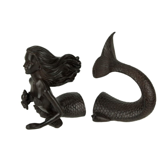 Rust Brown Resin Swimming Mermaid Top and Tail Half Decorative Bookend Set