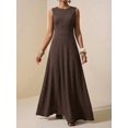 thumbnail image 1 of Rust Brown Textured Sleeveless A-Line Maxi Dress For Summer Festival, Vacation, Beach, Street Style, 1 of 8