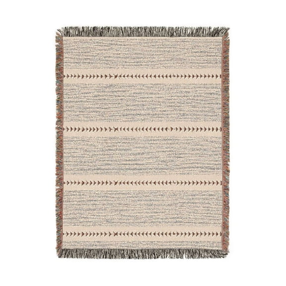 Rust Brown and Gray Leaf Stripe Woven Throw Blanket, 100% Cotton, Rustic Geometric Home Accent