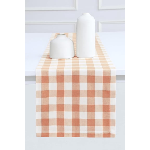 Rust Buffalo Plaid Table Runner Classic Farmhouse 100% Cotton Checkered Farmhouse Table Runner for Spring Easter Summer Table Decor - 14x72 Inch - Rust and Cream
