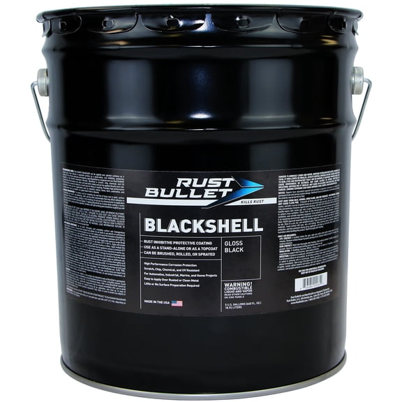 Rust Bullet - BlackShell Gloss Black Protective Coating and Topcoat- 5 Gallon Pail Gloss Finish