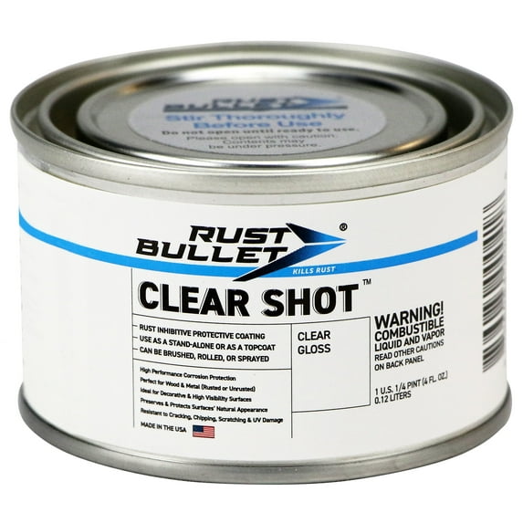 Rust Bullet - Clear Shot - Superior Clear Coat for Automotive, Wood and Metal Finishes a Revolutionary Single Component UV Resistant Clear Coat Will Not Crack, Chip, Yellow, or Peel - 4 oz Can