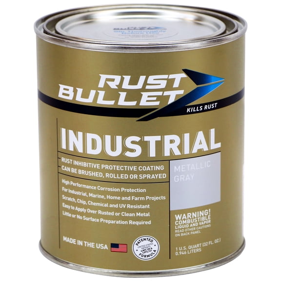 Rust Bullet Industrial - Metallic Gray - Quart - Rust Preventative Coating for Industrial, Marine, Home and Farm Projects, Chip and UV Resistant, Durable Finish