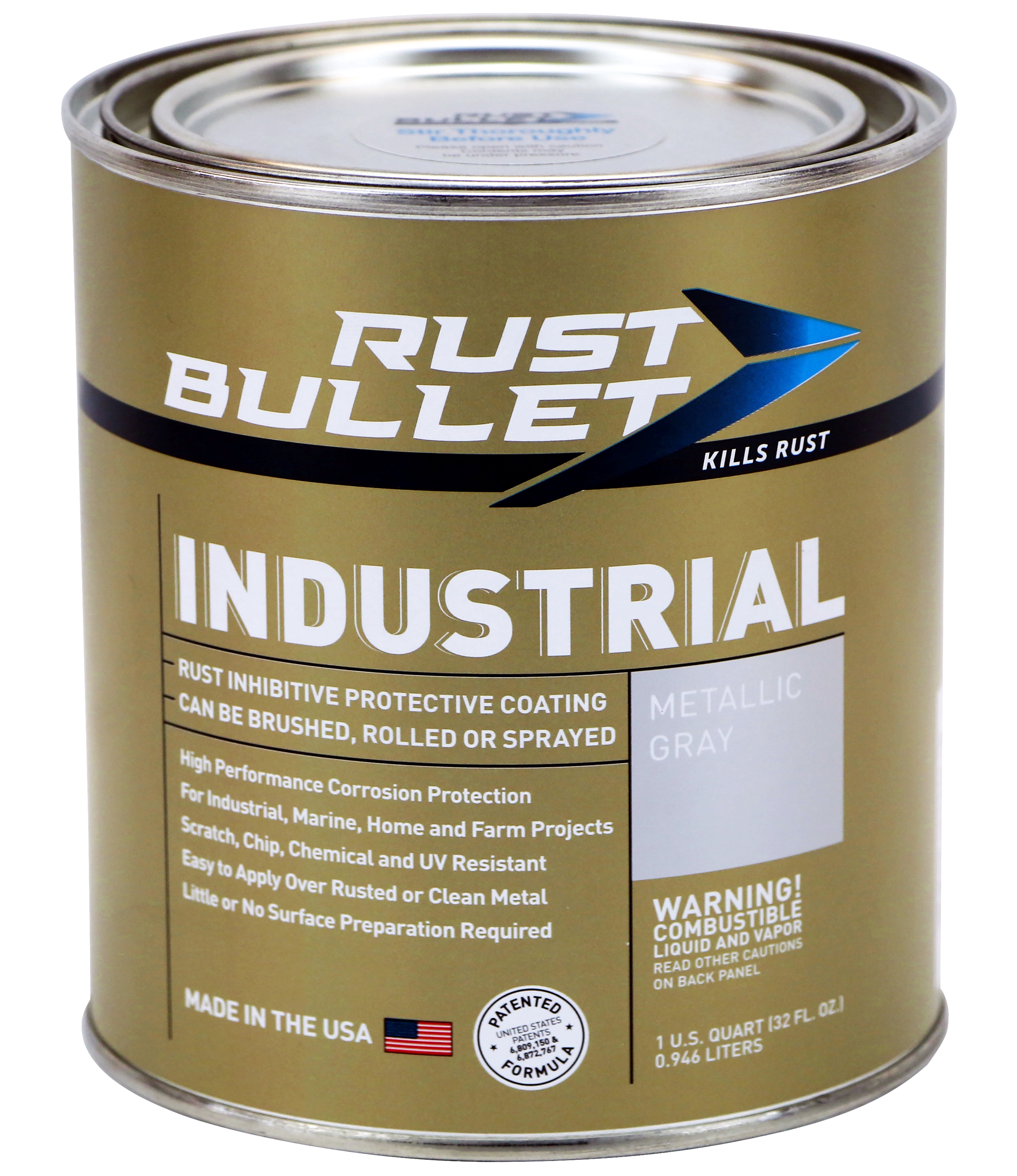 Rust Inhibitot Paint Rust Bullet Industrial Rust Preventative Coating, 1 Qt, Metallic Gray ...