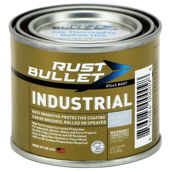 Rust Bullet Industrial - Metallic Gray - 1/4 Pint - Rust Preventative Coating for Industrial, Marine, Home and Farm Projects, Chip and UV Resistant, Durable Finish