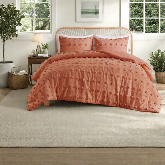 Rust Clip Jacquard Bedding Sets Full/Queen Hypoallergenic Polyester Modern Bedroom Comfort