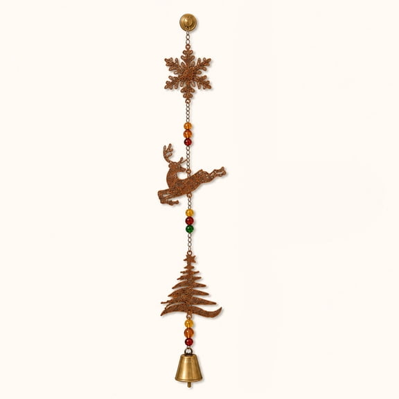 Rust Color Christmas Wind Spinner Hanging Ornament, Metal Style Rotating Wind Chime Decoration for Garden Patio Porch Fence Yard Tree, Outdoor Holiday Home Decor, Festive Garden Gift