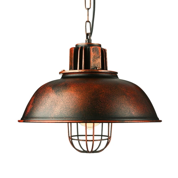Rust Color Industrial Iron Pendant Light - Round 12.99*13.78in Ceiling Light for Home & Bar Decor (Not Included Light Source )