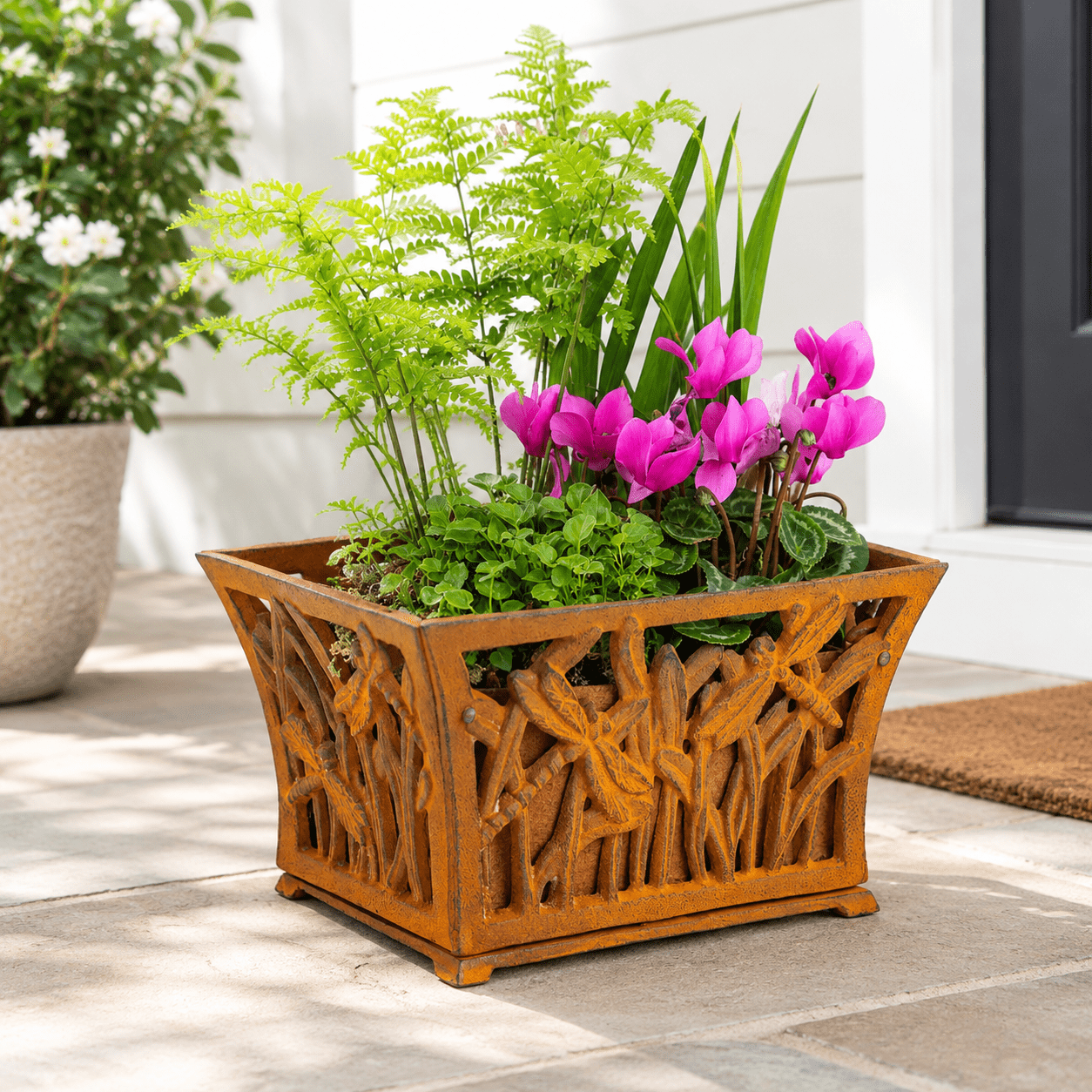 Rust Color - Rectangle Cast Iron Plant Basket with Non-woven Growing ...