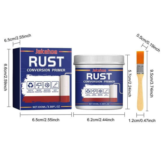Rust Converter Primer 100ml Metal Treatment Iron Anti-Corrosion Paint for Gates Railings Outdoor Furniture Brush Included