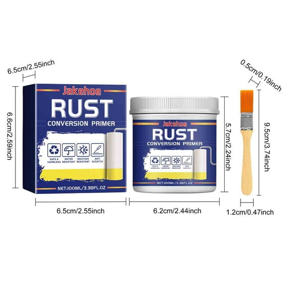 Rust Converter Primer 100ml Metal Treatment Iron Anti-Corrosion Paint for Gates Railings Outdoor Furniture Brush Included