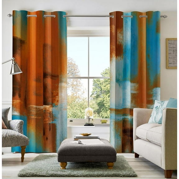 Rust Curtains Abstract Curtain Room Darkening Grommet Window Treatments Modern Decorative for Bedroom Living Room 26"W x 45"L (Pack of 2)