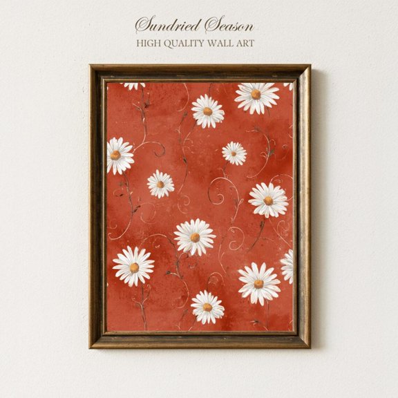Rust Daisies Floral Art Boho Modern Daisy Clay Orange Cottagecore, Unframed Canvas 8x10in