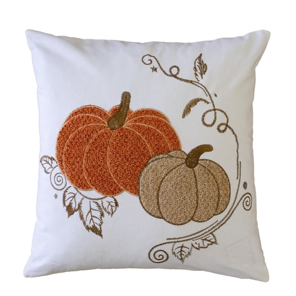 Rust Embroidered Fall Accent Throw Pillow 20x20 Inch for Living Room Couch
