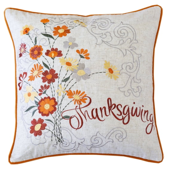 Rust Embroidered Fall Floral Throw Pillows Set of 2 20x20 Inch Polyester Accent Cushions