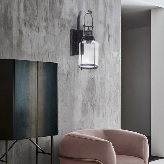 Rust Finish Indoor Wall Sconce with Clear Glass Cylinder Shade, E27 LED Bulb Compatible, 18 Inch Height, Modern Hallway Lighting Fixture