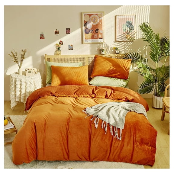 Rust Flannel Cal King Comforter Set, Burnt Orange 3 Piece Bedding Set, 1 Comforter 96x104 Inch, 2 Pillow Shams 20x36 Inch, Soft Warm Solid Color Winter Bedding, Machine Washable Lightweight