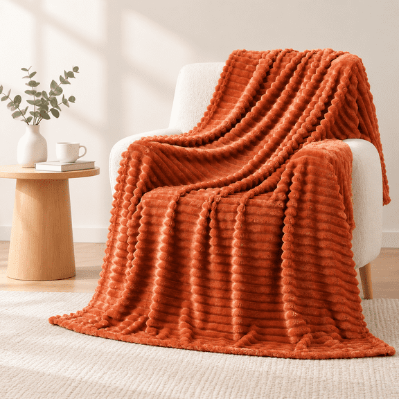 Rust Fleece Throw Blanket Lightweight Plush Blanket with 3D Striped for Couch Sofa Bed Ultra Soft with 3D Striped for Home Decor Gifts (39*26'')
