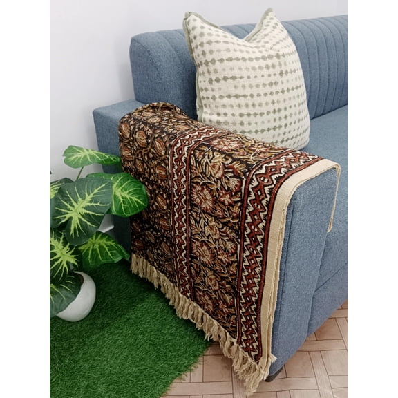 Rust Floral Hand Block Print Cotton Throw, Regular Size