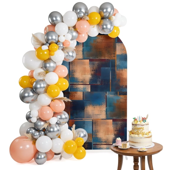 Rust Grain Arch Backdrop Cover 6FT Abstract Industrial Terracotta Indigo Metallic Plate Spandex Fitted Arch Covers Stretchy Backdrop Decoration for Wedding Birthday Graduation Party
