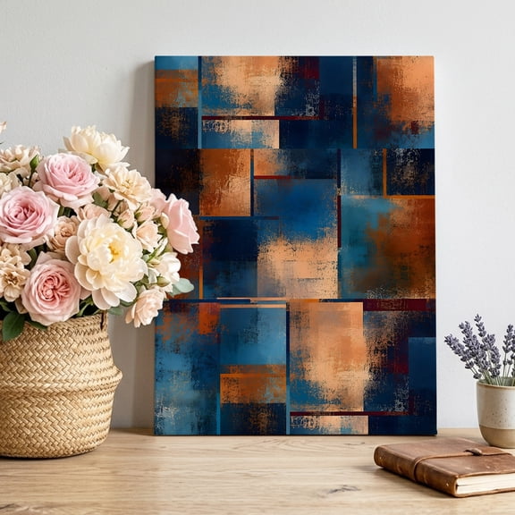 Rust Grain Canvas Wall Art, Abstract Industrial Terracotta Indigo Metallic Plate Framed Canvas Wall Decor Picture Print Artwork Decorations for Living Room Office Ready to Hang 14" x 11"