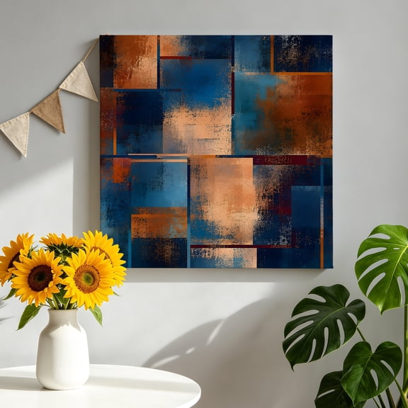 Rust Grain Canvas Wall Art Framed Wall Decor for Living Room Bedroom Bathroom, Abstract Industrial Terracotta Indigo Metallic Plate Canvas Pictures Ready to Hang Decor, 8"x8"