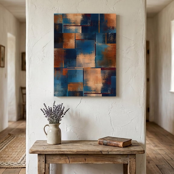 Rust Grain Canvas Wall Art for Living Room Bedroom Bathroom, Abstract Industrial Terracotta Indigo Metallic Plate Canvas Art Wall Decor, Artwork for Walls Home Office Decor, 18"x24"