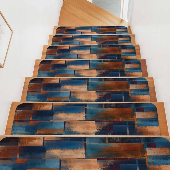 Rust Grain Stair Treads Non Slip for Steps Abstract Industrial Terracotta Indigo Metallic Plate 15 Pcs Reusable Adhesive Stair Runner Mats for Dogs Elders Carpet Treads Rugs for Staircase 8x30 In
