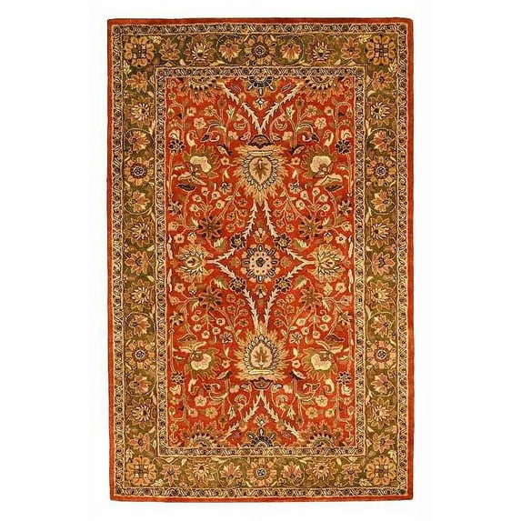 Rust & Green Wool Border Rug (5 ft. x 8 ft.)