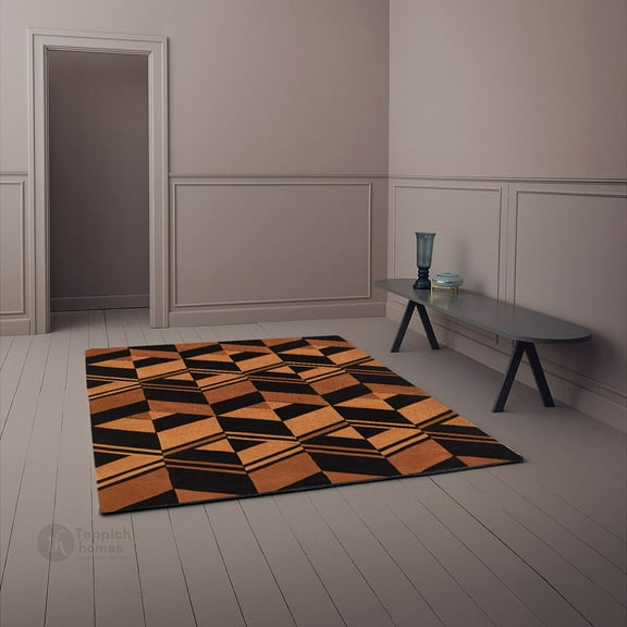 Rust Handmade Rug 5X7, Geometric Wool, Tufted Rugs, Living room, Bedroom, Rectangular Carpet