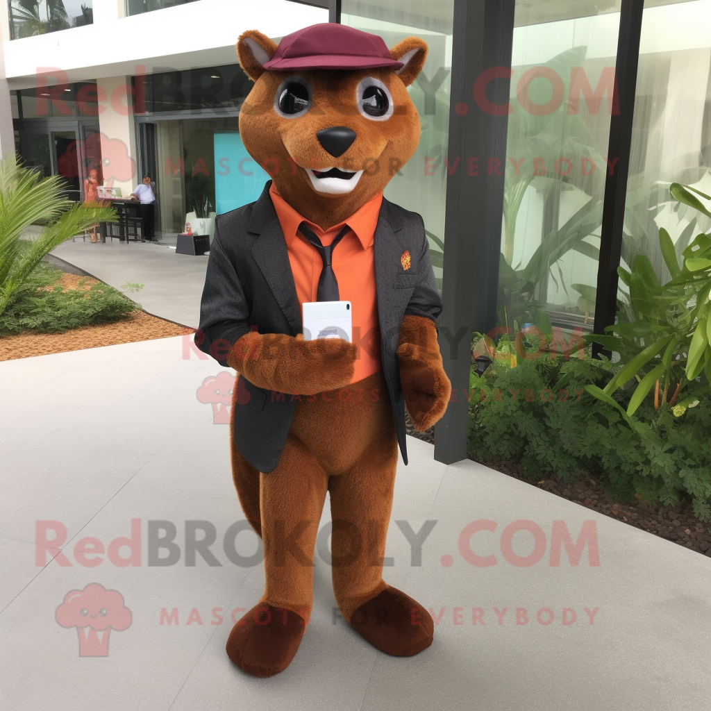 Rust Jaguarundi REDBROKOLY mascot costume character dressed with a Suit ...