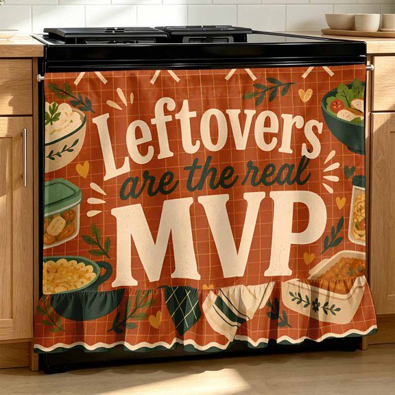 Rust Leftovers MVP Kitchen Oven Curtain 30" x 25.2", Decorative Oven Door Cover Curtain with Ruffled Hem and Velcro Strips for Thanksgiving Kitchen Decor
