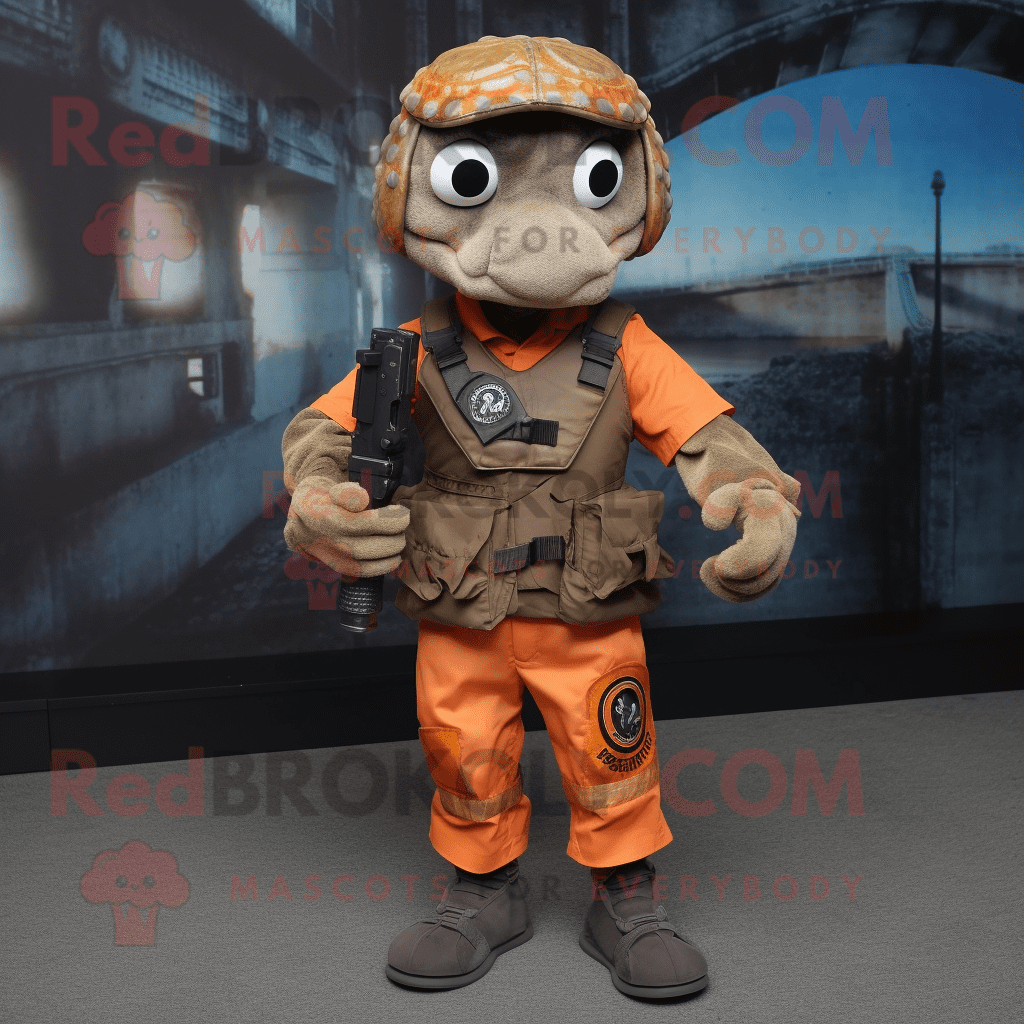 Rust Marine Recon REDBROKOLY mascot costume character dressed with a ...