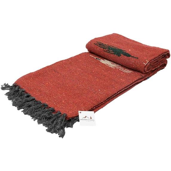 Rust Mexican Blanket Thunderbird Yoga Blanket |Red Orange Throw Blanket for Bed, Couch, Picnic , Travel, & outdoors