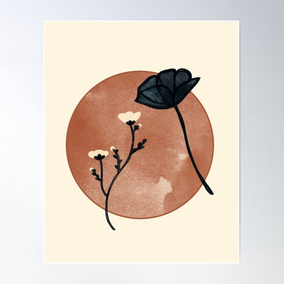 Rust & Navy Flowers Poster Wall Art, Modern Wall Decor For Living Room Bedroom, 8x12 UNFRAMED