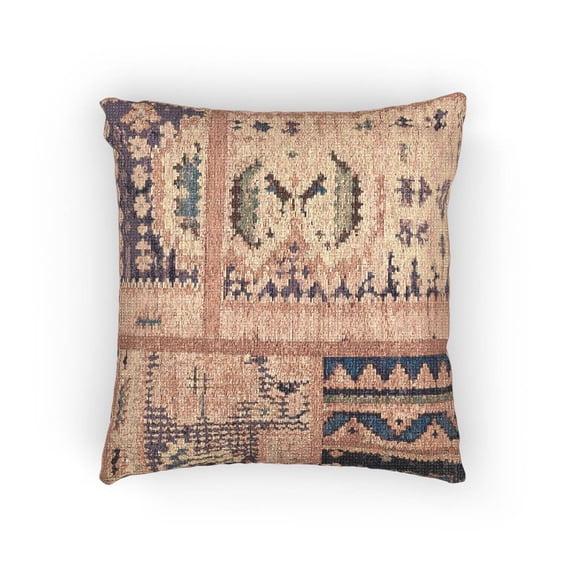 Rust, Navy and Beige Kilim-Inspired Patchwork Decorative Woven Pillow, Geometric Boho Style