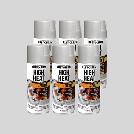 6 Pack, Aluminum, Rust-Oleum Automotive High Heat Protective Enamel Flat Spray Paint-248904, 12 oz