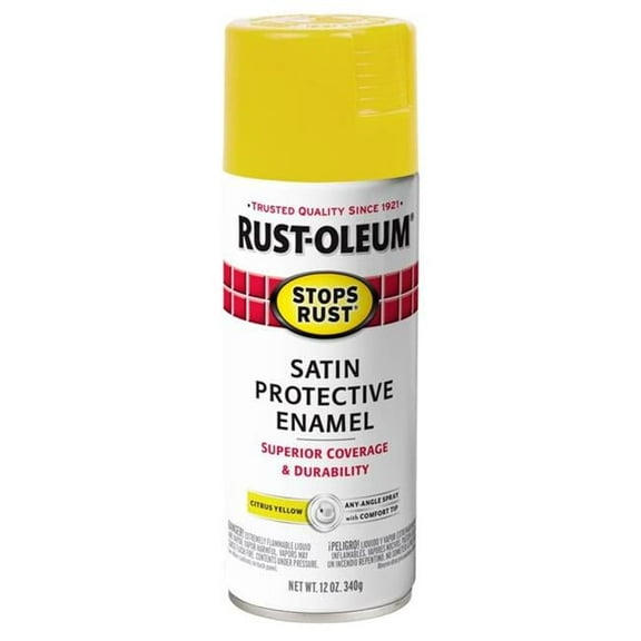 Rust-Oleum 106283 12 oz Stops Rust Satin Citrus Enamel Paint, Yellow