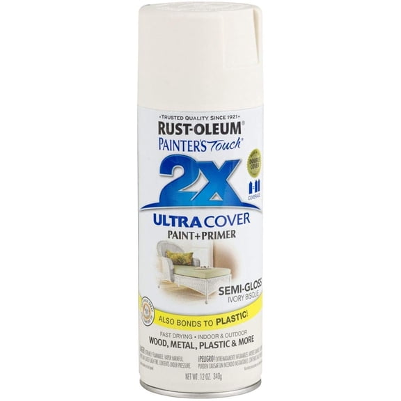 Rust-Oleum 12 oz Brands 249860 Ivory Bisque Ultra Cover 2X Enamel Spray Paint, Semi-Gloss